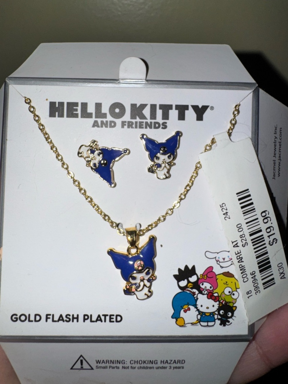 Hello Kitty Gold-Plated Necklace and Stud Earrings with Blue Enamel